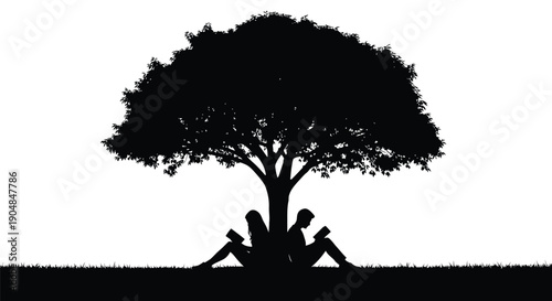 Couple sitting under a tree reading books together in a serene environment peacefully