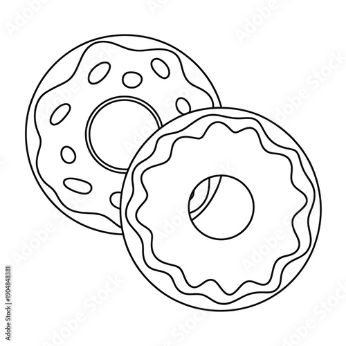 Two simple line drawing donuts with sprinkles stacked slightly askew