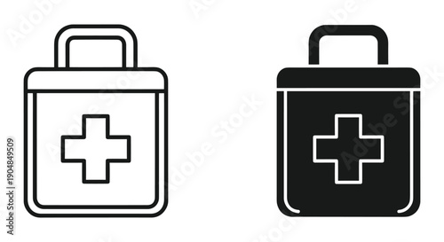 First Aid Kit Icons Set in Black and White Design