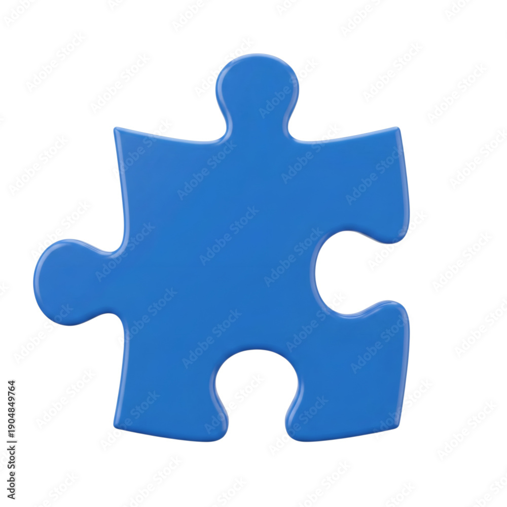 Fototapeta premium Single Blue Jigsaw Puzzle Piece Isolated on Transparent Background