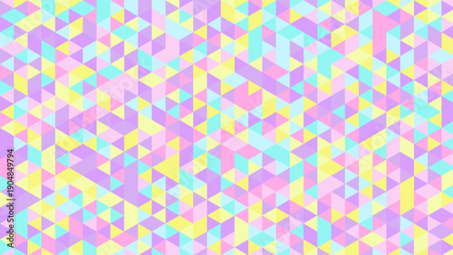 Colorful pastel geometric triangle pattern background with seamless abstract mosaic shapes in pink yellow and cyan, modern playful design for wallpapers, branding and digital layouts