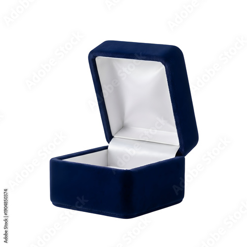 Open Blue Velvet Ring Box Isolated on Transparent Background