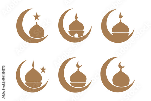 A beautiful collection of black silhouette Islamic lanterns mosques and various celestial star shapes. Boho Witch and Magic symbol. mystic art sign, emblem, Flat style. islam islamic muslim religion. 