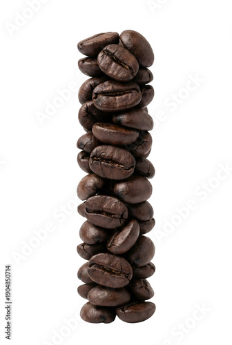 Column of Roasted Coffee Beans Isolated on Transparent Background
