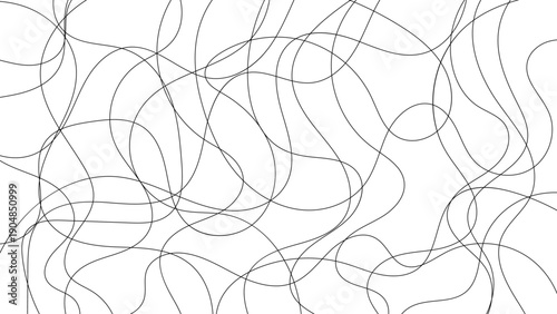 Abstract Black Continuous Line Scribble Pattern on White Background, Minimal Hand-Drawn Curved Line Art Texture for Modern Design, Creative Doodles and Contemporary Layouts