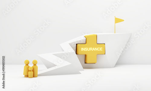 Family protected by insurance support reaching life goals and dream home with safety and confidence, symbol of financial protection and long term security for future success, 3d rendering.