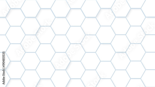 Minimal white hexagon grid background with soft blue outlines, clean geometric honeycomb pattern for modern technology, science, medical and corporate design