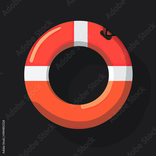Bright orange lifebuoy ring with white stripes and black background flat minimalist vector illustration durable floating life saver device for water safety and rescue equipment concept