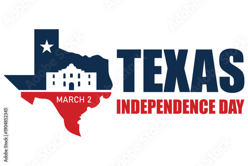 Quadro em tela Texas Independence Day Graphic with Alamo Silhouette and State Map Outline