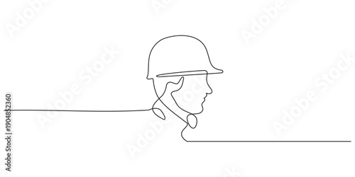 Continuous line drawing of a construction worker wearing a safety helmet