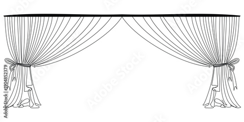 Hand drawn line art of theater stage curtains with bows