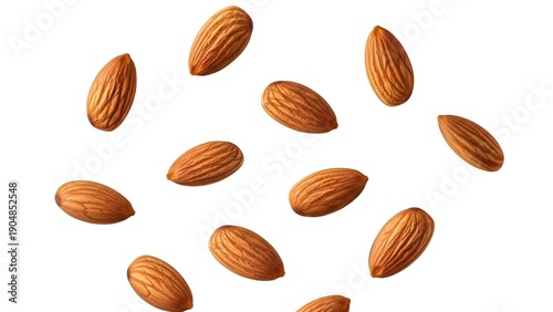Wallpaper Mural Floating almonds in mid-air against a clean white background from a top-down viewpoint Torontodigital.ca