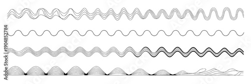 Waves line art set with various styles and patterns for design elements featuring vector, artistic, abstract with ocean and water elements for creative, illustration projects, clean composition on