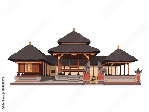 Pixel art illustration of a traditional Southeast Asian possibly Balinese structure with layered roofs