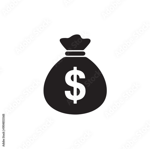 Money Bag with Dollar Symbol Silhouette – Black and White Vector Icon