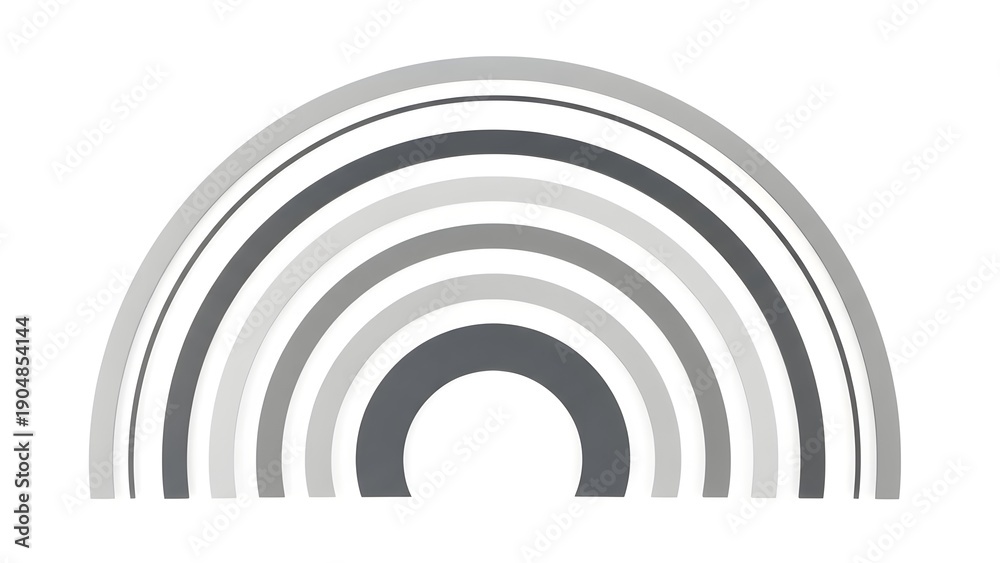 Fototapeta premium Grayscale arch illustration with layered semicircles, abstract geometric shape displayed