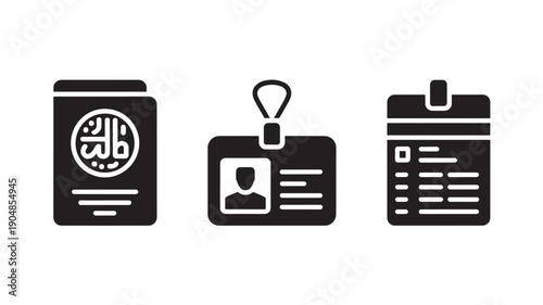 Vector Illustration Of Passport, Id Card, And Document Icons For Travel And Identification Concept