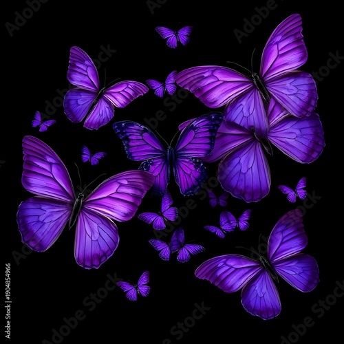 Purple butterflies on black background wallpaper.
