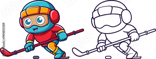 Photography A fun comic-style cartoon vector illustration of a cute ice hockey player charac