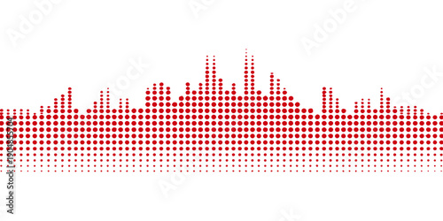 Abstract music and audio wave background featuring a blue financial growth chart and city skyline illustration with vector music notes and an equalizer design