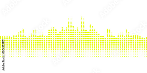 Abstract vector illustration of a music background featuring a city skyline silhouette with urban skyscrapers and business buildings in a night landscape