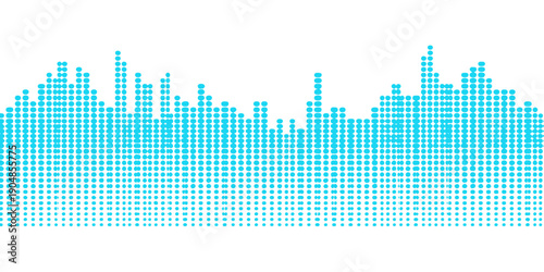 Abstract blue city skyline background featuring a 3d business growth chart and music equalizer bars as a vector finance report illustration