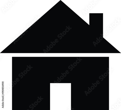Solid Black House Silhouette Icon with Chimney for Real Estate Listings, Homepage Navigation Buttons, Residential Property Development, and Neighborhood Mapping Projects