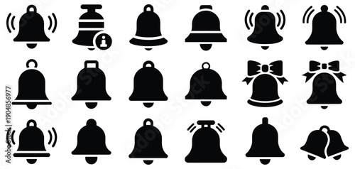 Bell Icon alarm and notification bell symbols in vector format for mobile apps, website alerts, reminder graphics, and interface design.