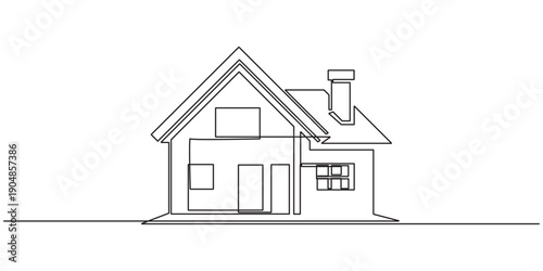 Continuous thin line home vector illustration, minimalist house icon. One line art cottage building, Continuous Thin Line Home Icon. Vector illustration for the web design, Continuous thin line home