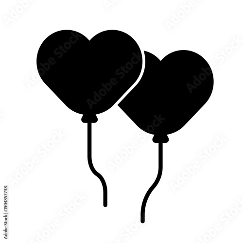 ハート型風船2個の黒シルエットアイコン
