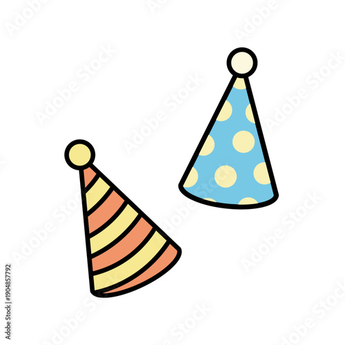 名ストライプと水玉のパーティーハット2個セットイラスト