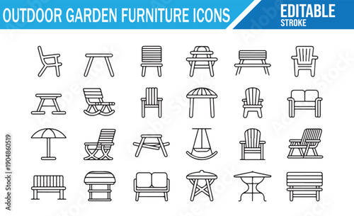 Outdoor Garden Furniture Editable Line Icons Collection