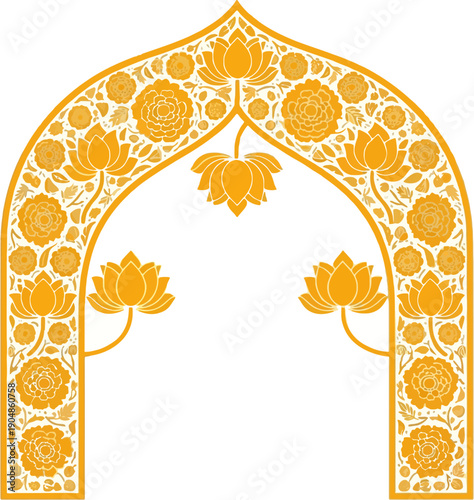 Traditional Indian golden archway design with lotus patterns for festival decoration