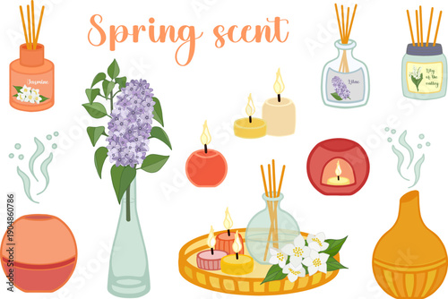 A set of vector elements on the theme of spring aroma. Основные RGB