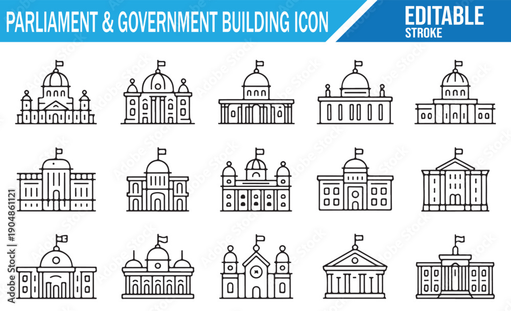 Fototapeta premium Collection of Thin Stroke State and Legal Building Line Icons.
