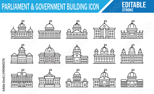 Minimalist Government Building Icons for UI/UX and Web Design.