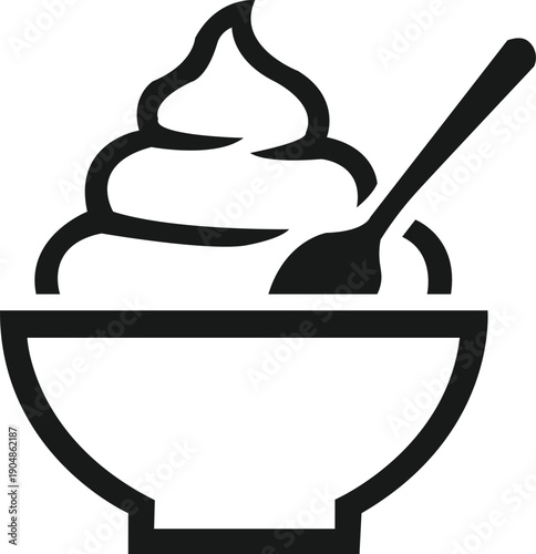  Clean and minimal dessert symbol of a soft serve ice cream bowl with spoon