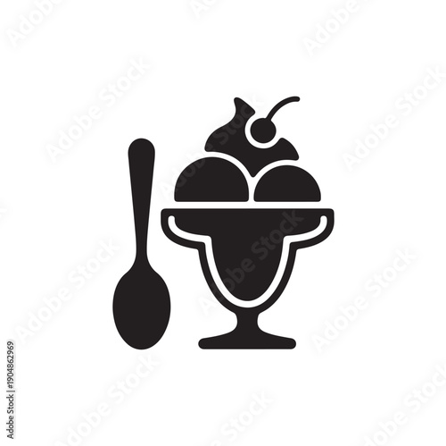 Ice Cream Sundae Dessert Icon with Spoon Vector Illustration
