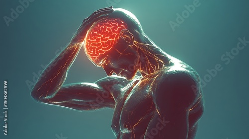 Headache and brain pain suffering person high resolution image