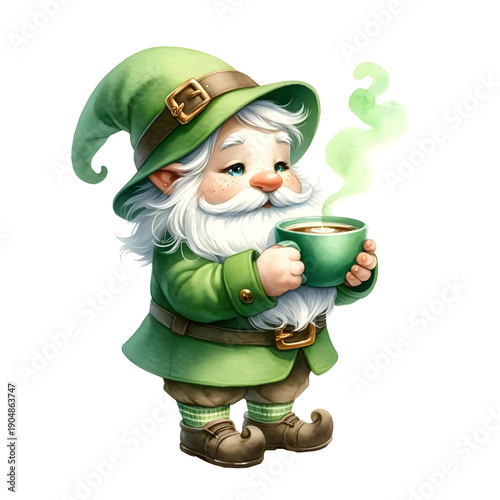 Cozy Leprechaun Enjoying a Hot Cup of Coffee