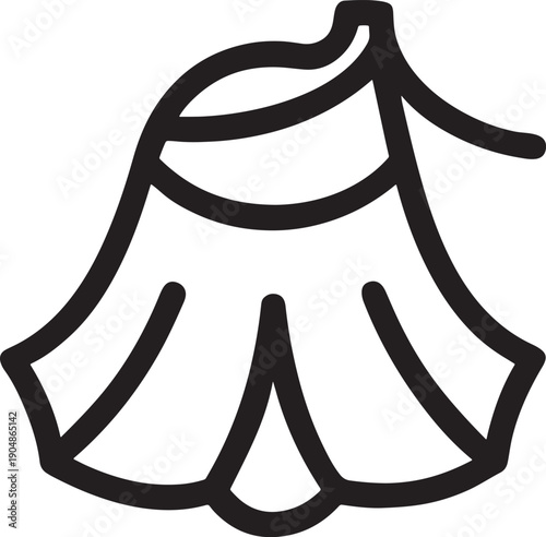 Vector illustration of a tent and set of clothes featuring a gold star icon and japanese kanji calligraphy art in a decorative shape design