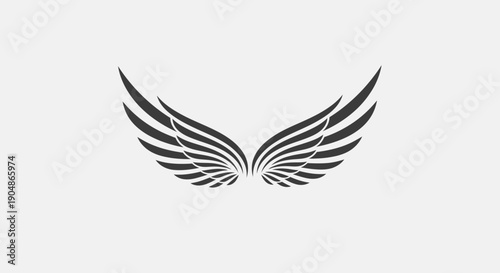 A tribal black silhouette set of eagle and angel wings vector illustration featuring a heart symbol for a freedom-inspired tattoo design
