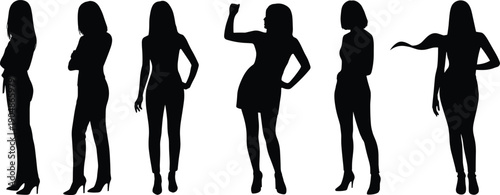 Female fashion silhouettes collection showing elegant women poses isolated on white background for modeling style design concept stock photography illustration