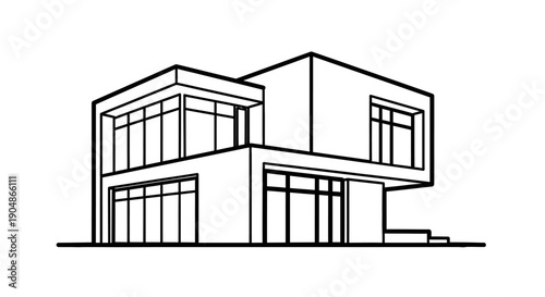 Vector illustration of a modern 3d architectural building sketch featuring a house blueprint design with a professional construction project plan and apartment facade exterior concept