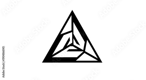 Black and white house icon vector illustration featuring a 3d glass triangle shape design with a pyramid symbol button for business art