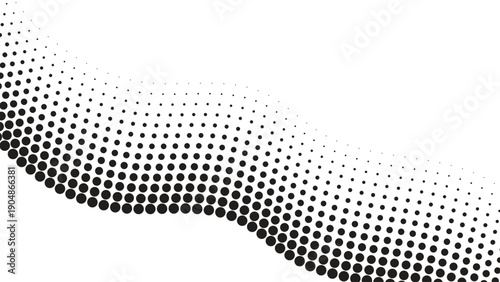 This vector illustration features an abstract halftone background with a black geometric wave pattern, utilizing a gradient of dots and curved lines to create a modern textured backdrop design