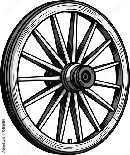 Classic wooden wagon wheel with spokes and hub isolated vector illustration for western or rustic vintage design theme
