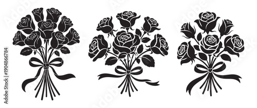 Three Rose Bouquets with Ribbons Silhouette