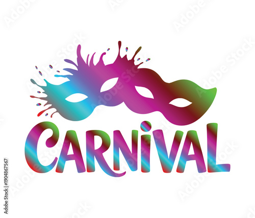 Colorful Mardi Gras carnival mask and word with vibrant gradient masquerade celebration party.
