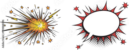 Vibrant comic style sunburst explosions with stars and dynamic lines